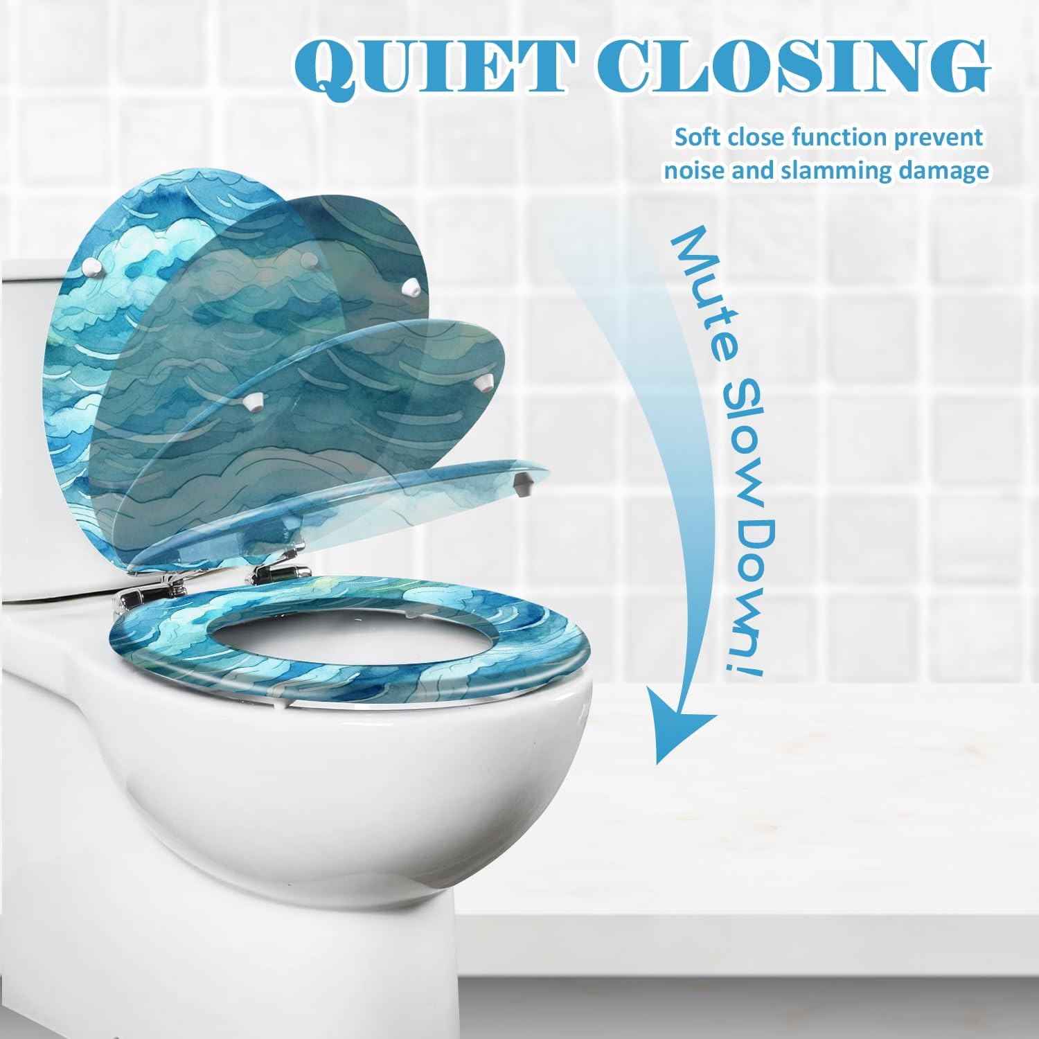 Round Toilet Seat Meadow With Butterflies Resin Toilet Seat Quietly Slow Close with Quick-Release Hinges Toilet Seat with Cover Easy to Clean Install