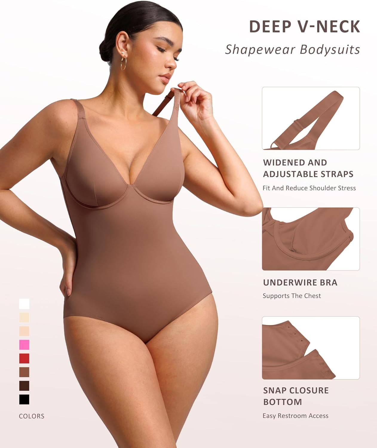 FeelinGirl Shapewear Bodysuits for Women Tummy Control Body Suits Deep V Neck Corset Body Shaper Tops - Image 3