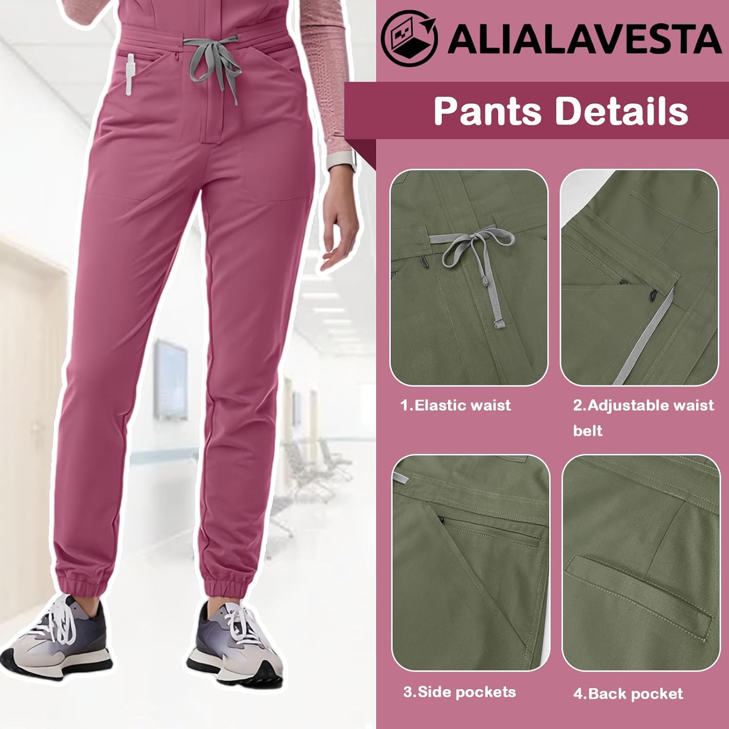 Scrubs Set for Women,Soft Stretch Jumpsuit & Jogger with Multi Pocket for Nurse Esthetician Workwear - Image 3