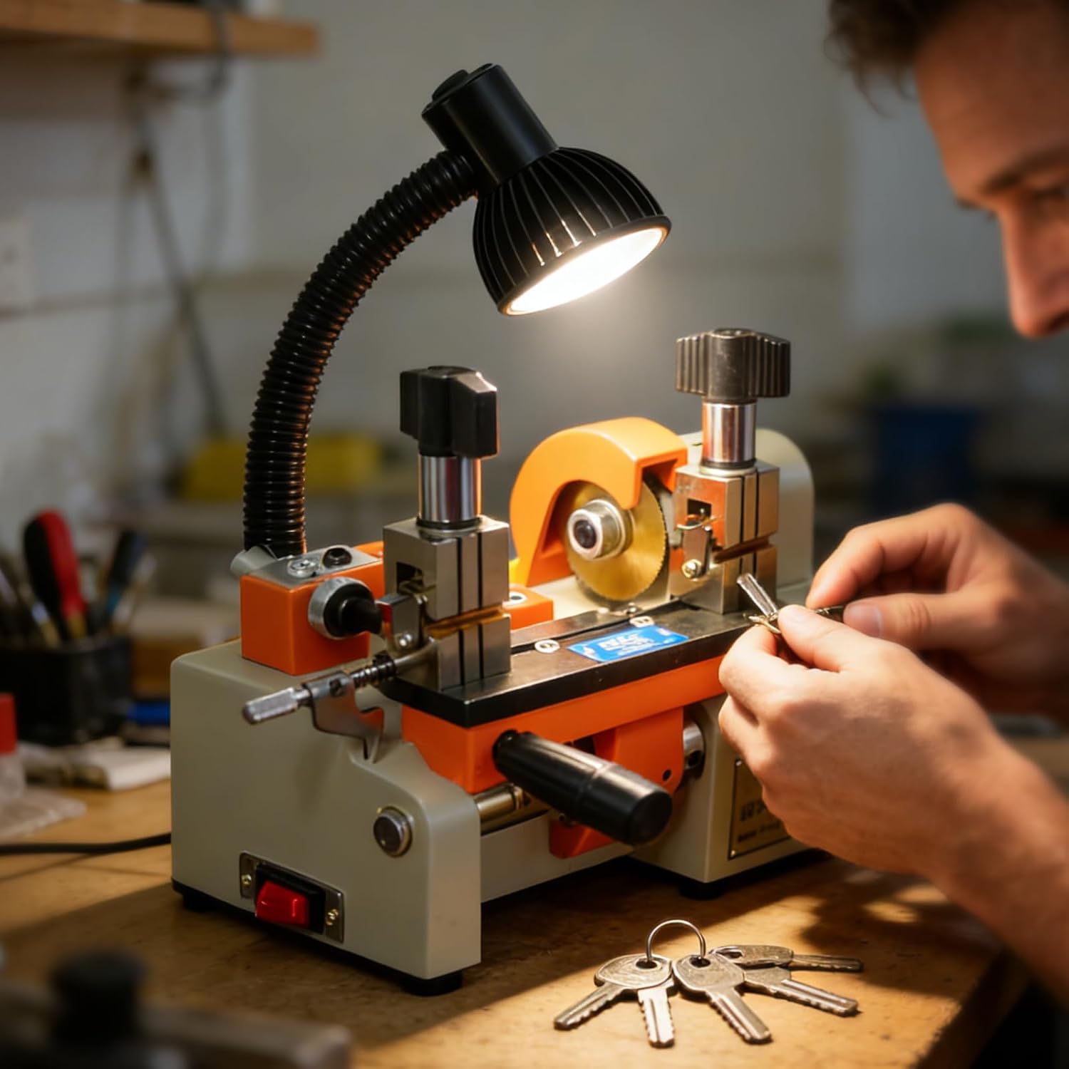110V Key Cutting Machine with LED Lighting, Key Maker Machine, Car Keys Maker Tool, High Precision Automatic Key Cutter for Locksmiths and Hardware Stores