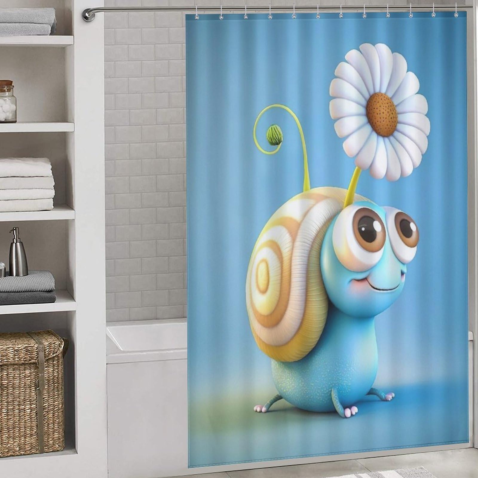 Rideau de douche escargots anti éclaboussures en tissu polyester lavable 152x183