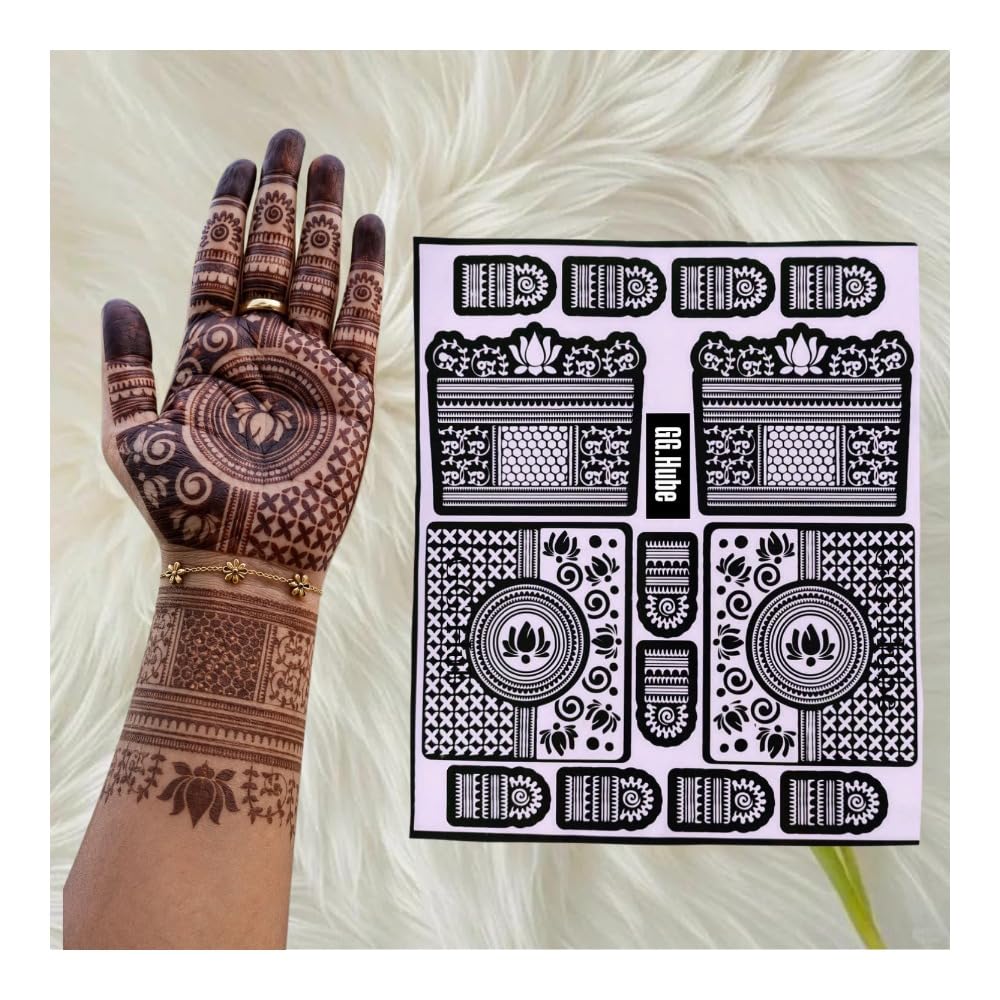 GlamGirl Hub Bridal Mehndi Stencil for Full Hand and Arm | Self-Adhesive Sheets, Beginner Friendly, Wedding & Festivals-picture-13