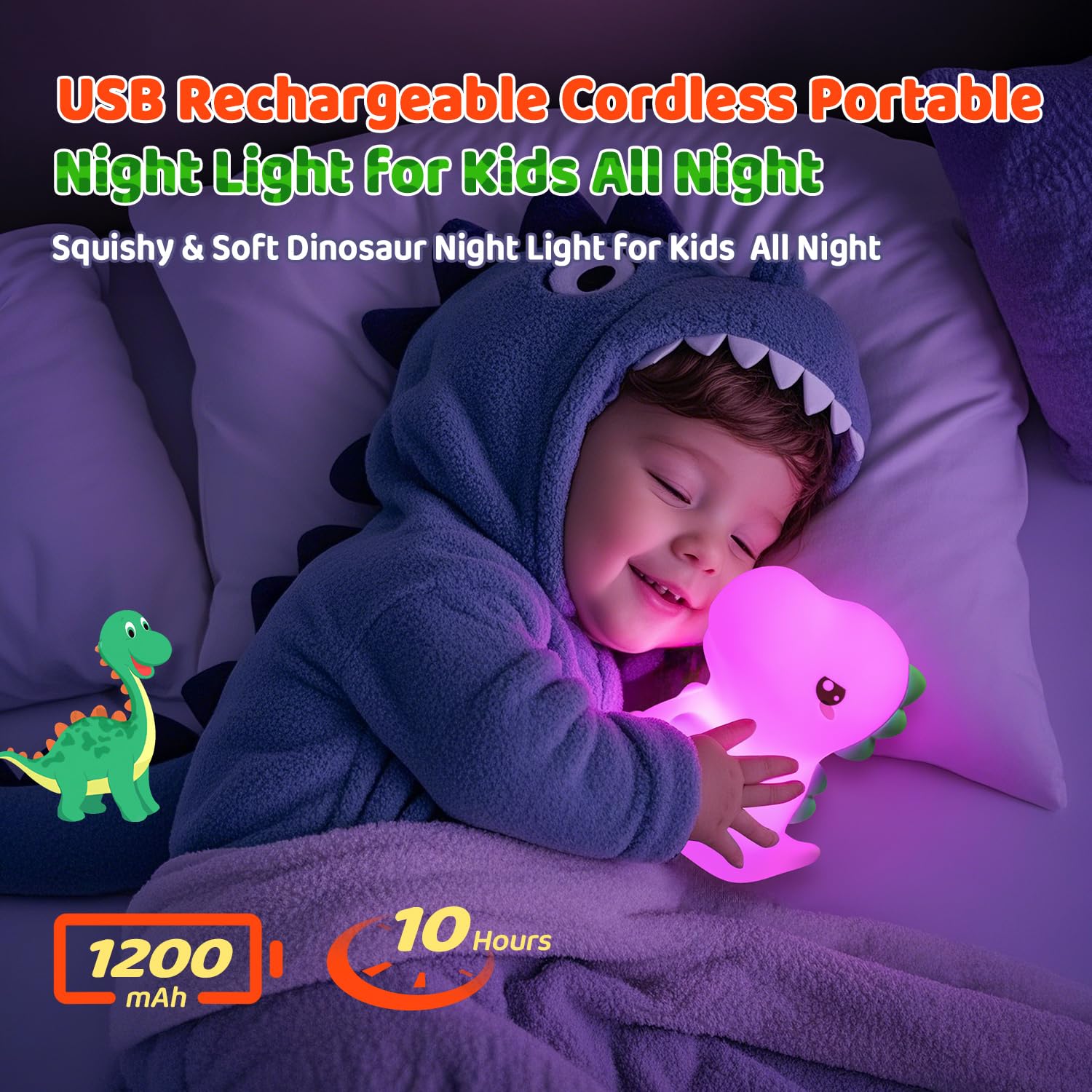 One Fire Dinosaur Toys for Boys Gifts Remote&16 Colors Silicone Dinosaur Toys Sensory Light, Dimmable Bedside Lamp - Image 4