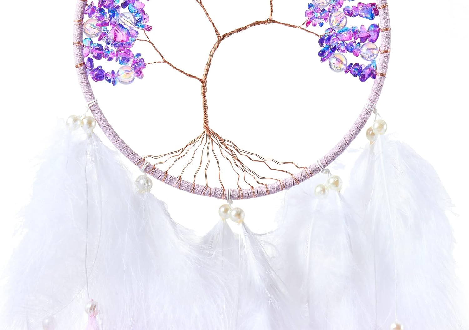 Tree of Life Large Dream Catcher - Purple Turkey Feathers with Amethyst Healing Crystal, Handmade Chakras Dreamcatcher for Home Dorm Decor - HOLSM-III
