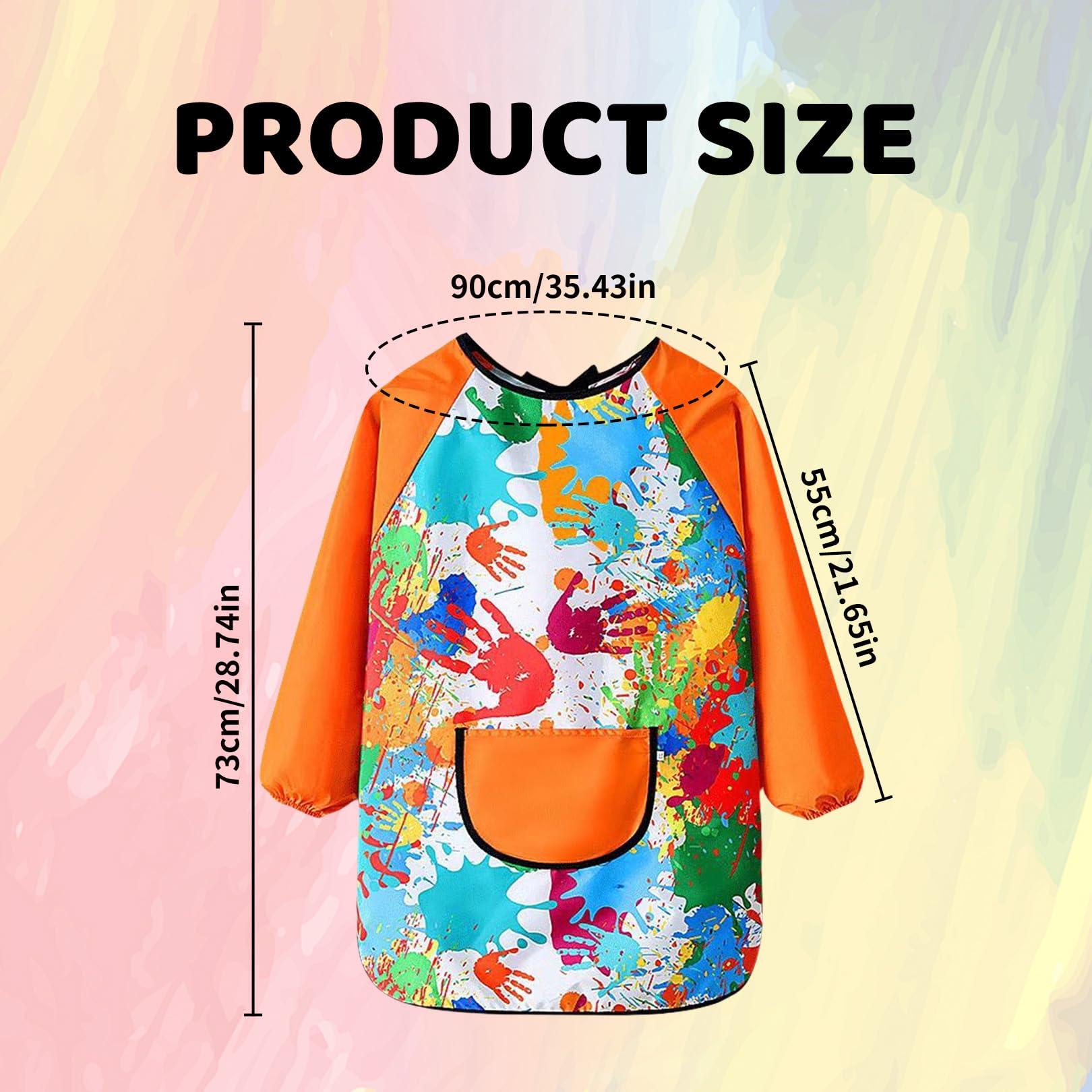 Kids Painting Apron 6-12 Age,Art Apron for Kids/Children/Toddler Aprons,Waterproof Graffiti Long Sleeves Smock with Large Pockets,Suitable for Boys and Girls Cooking,Painting,Craft,School (Orange) - Image 2