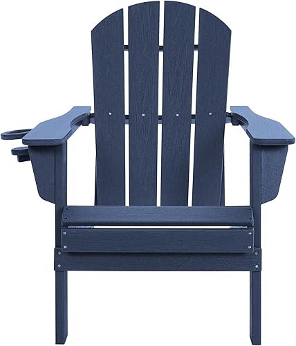 Miniatura 7 de Silla Adirondack plegable con soporte para tazas, silla plegable de polietileno de alta densidad para todo tipo de clima, silla Adirondack de patio