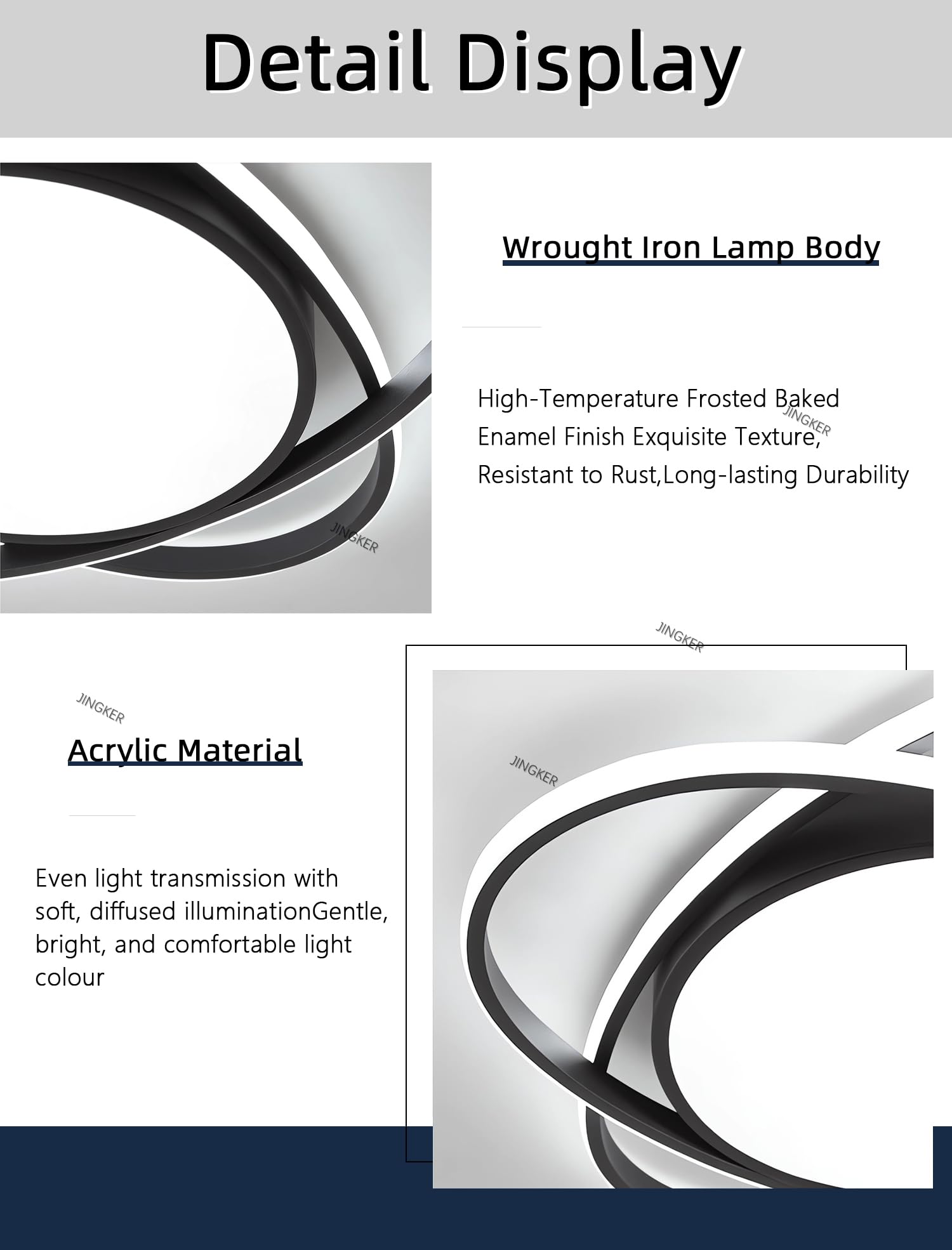 Nowoczesna minimalistyczna lampa sufitowa LED sypialni Okrągła konstrukcja 72W zpilotem Półwpuszczana lampa sufitowa Lampa sufitowa salonu Odpowiednia salonów isypialni (Czarny, L53cm)