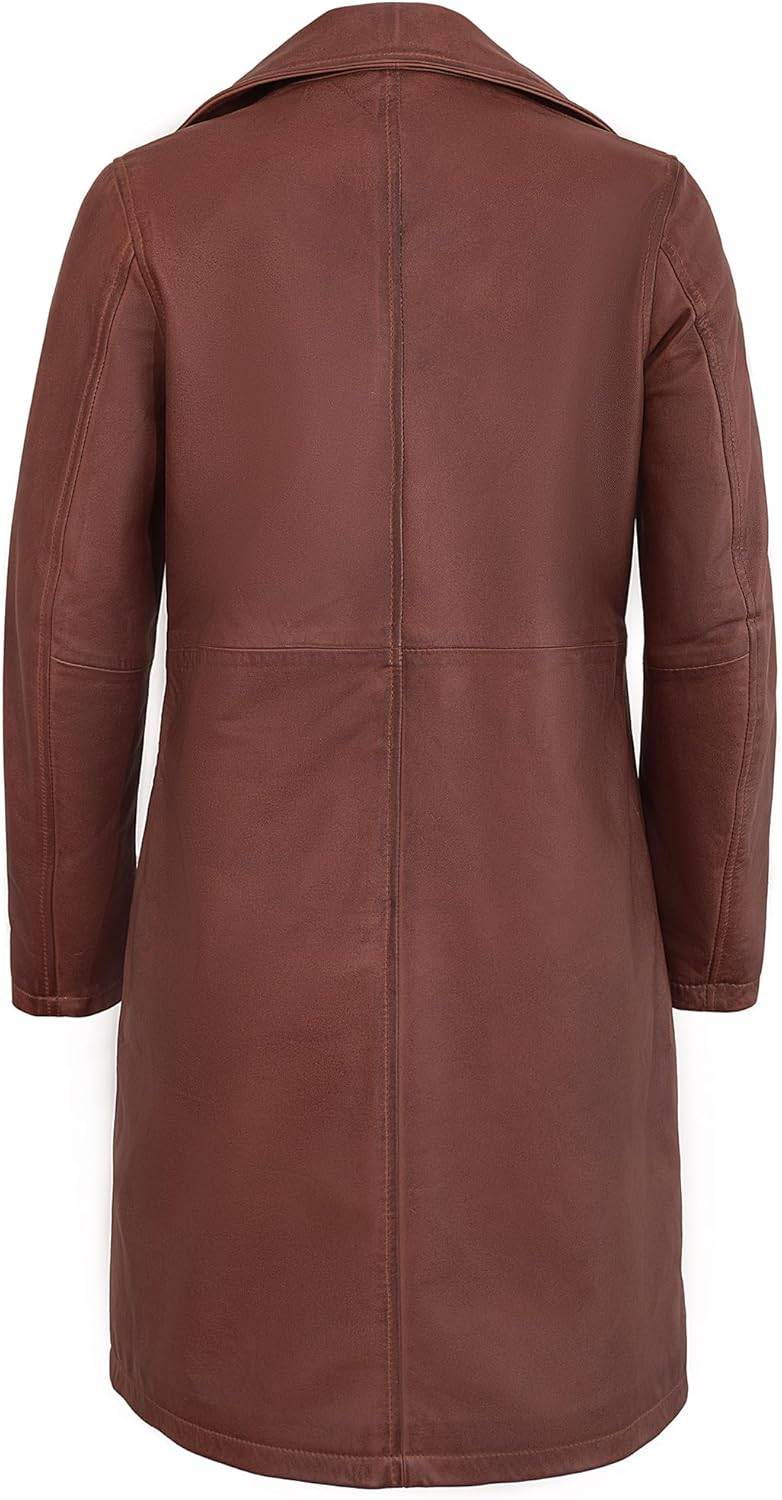 Classic Turn Down Collar Vintage Style Leather Coat For Women - Real Lambskin Outerwear Leather Jacket Women - Image 4