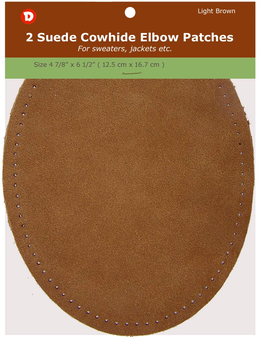 2 Large SewOn Natural Suede Elbow Patches 4.75 in x 6.5 in Lt. Brown