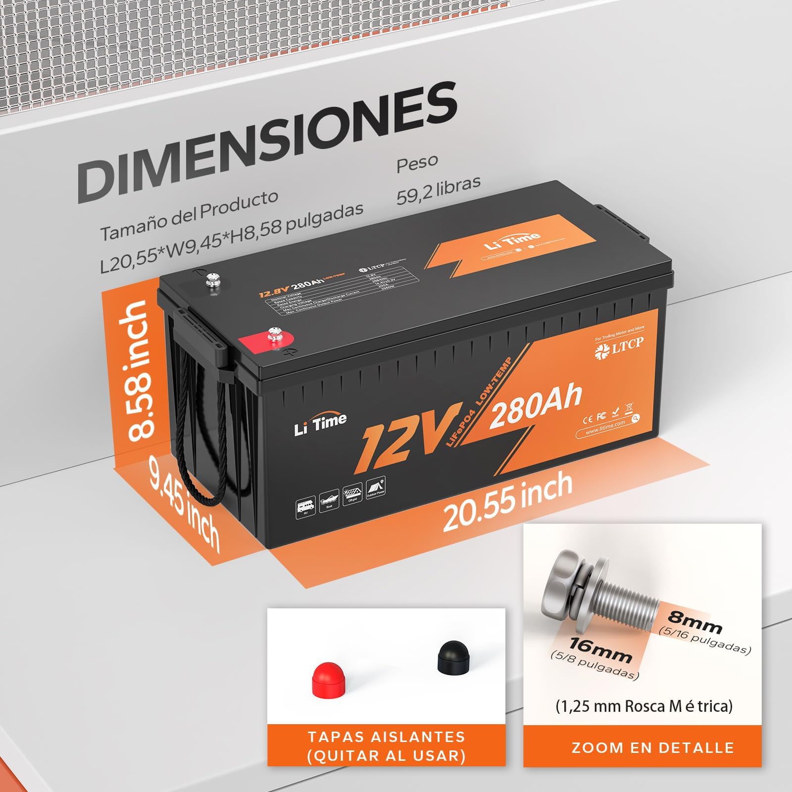 LiTime Batería Litio LiFePO4 12V 280Ah con Protección Baja Temperatura y 200A BMS, MAX 15000 Ciclos, Bateria Litio 12V 280Ah para Sistema Solar Autocaravana Camping Barco Energético Doméstico Camper