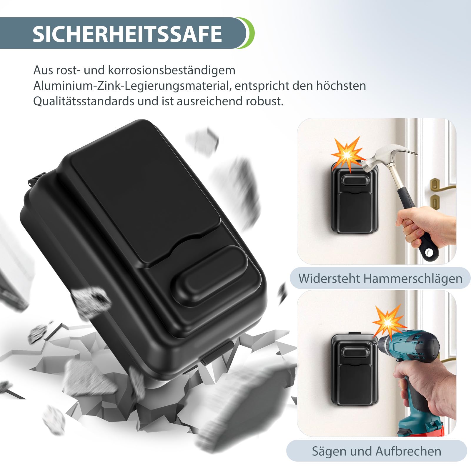 Schlüsseltresor mit Zahlencode 6 Stellig, Wasserdichter Schlüsselkasten für Außen, Wandbefestigter Schlüsselsafe Grau