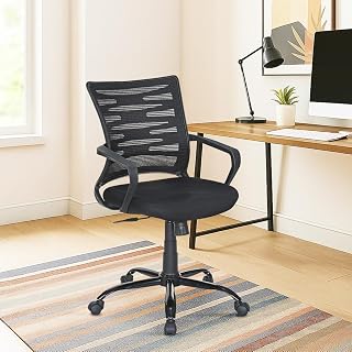 Nilkamal Giza Plus Mid Back Mesh Office Chair|Adjustable Height, Metal Base|Ergonomic Design|Chair for Home, Desk, Study|Black