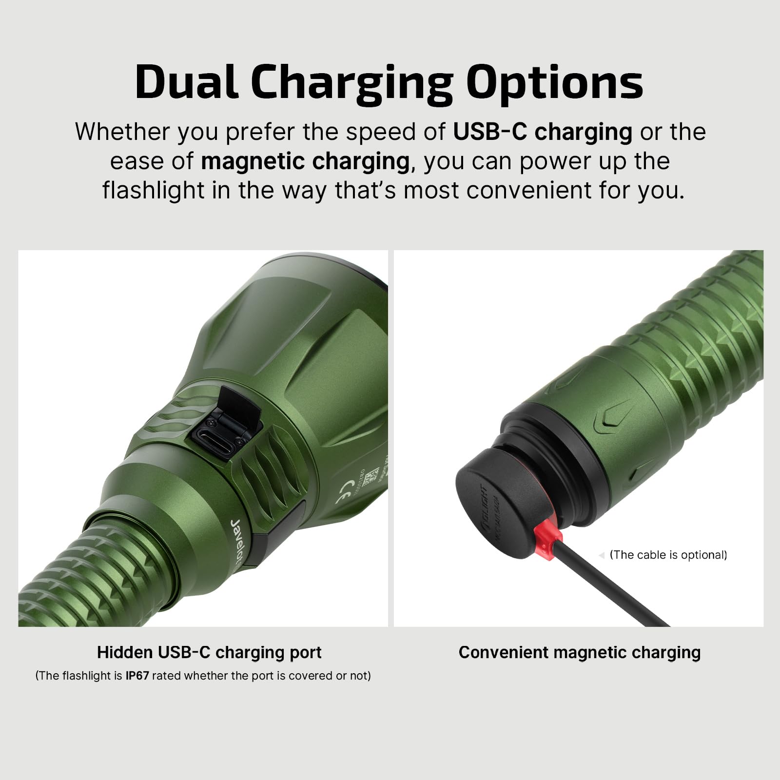 OLIGHT Javelot Turbo 2 Linterna táctica de 1800 lúmenes LED recargable con un control remoto inalámbrico y dos métodos de carga para caza, búsqueda, rescate y aplicación de la ley (OD verde)