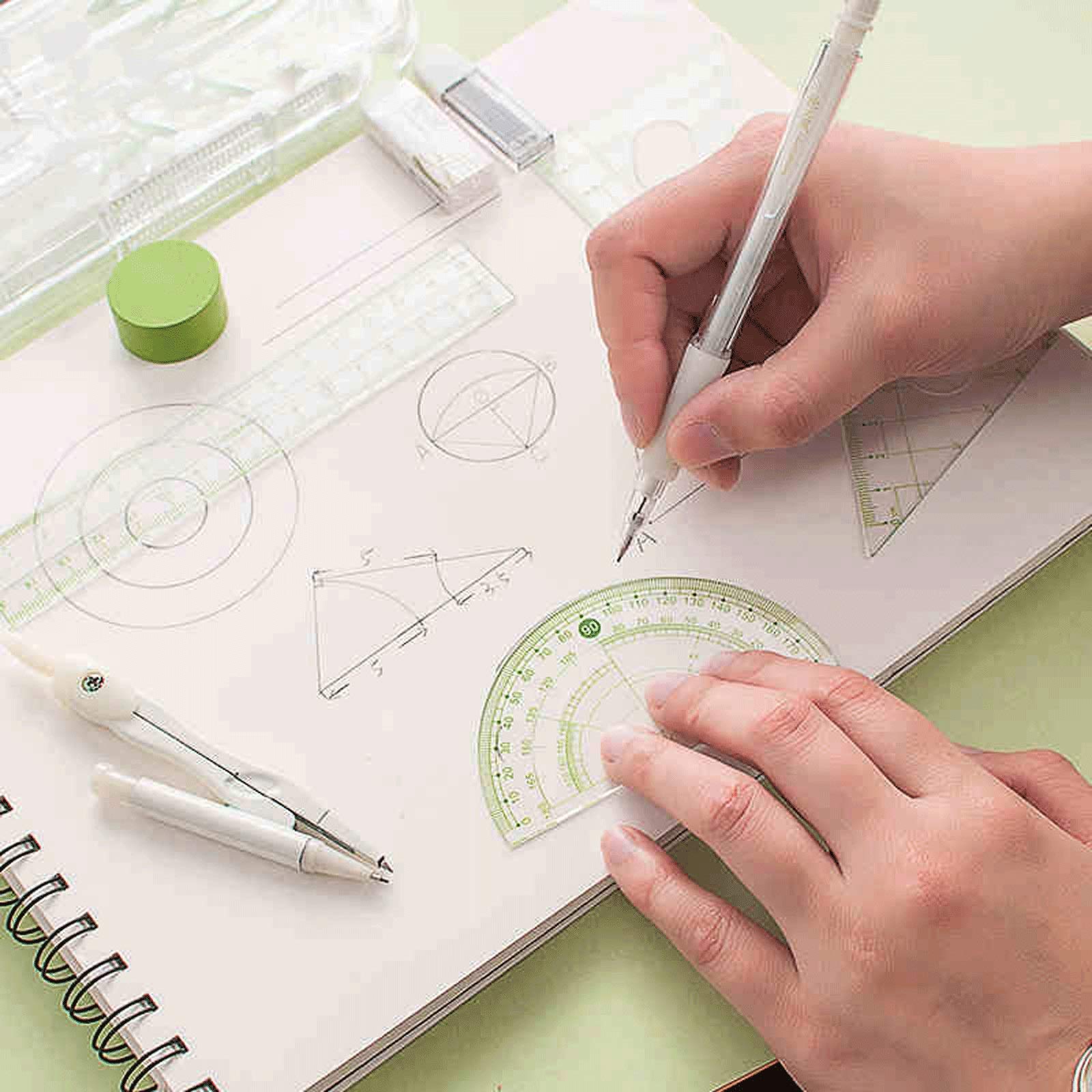 Set di Strumenti per Disegno e Geometria per Studenti, Set di Matematica, Incluso Righello e goniometro Triangolare(A)