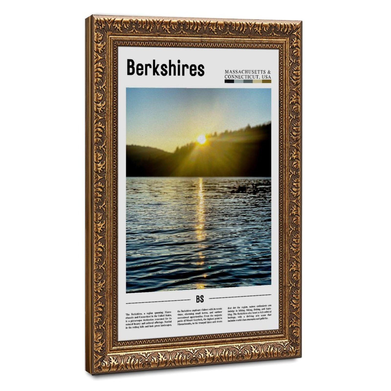 Wcyb Retro Gold Frame Berkshires Massachusetts & Connecticut The United States Of America Scenery Travel Prints Posters Canvas Deco Paintings Wall Art For Office Living Roo