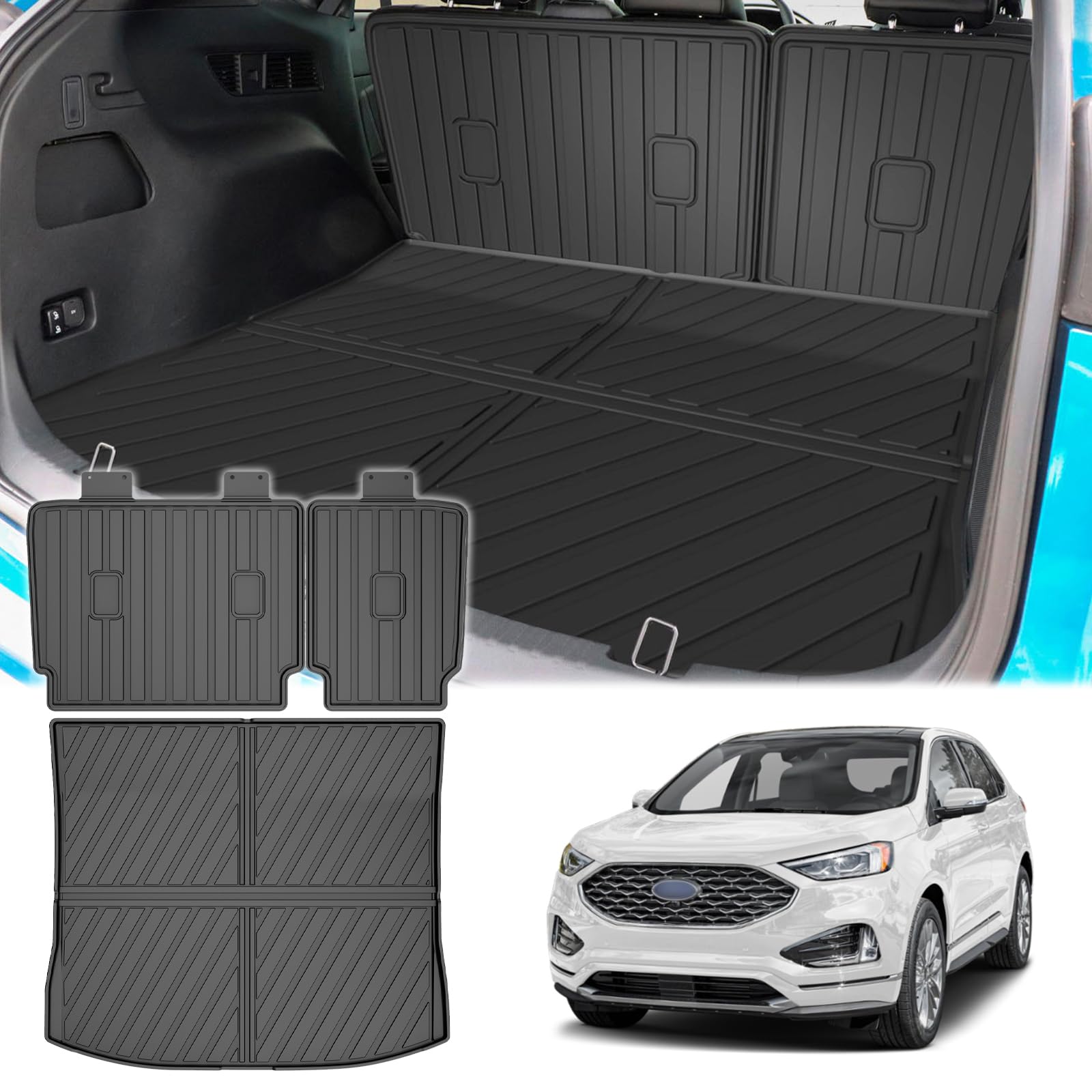 AOMSAZTO Cargo Liner & Backrest Mat for Ford Edge 2015-2026 Custom Fit Trunk Mat Seat Back Cover - All Weather Trunk Liner Car Accessories Interior