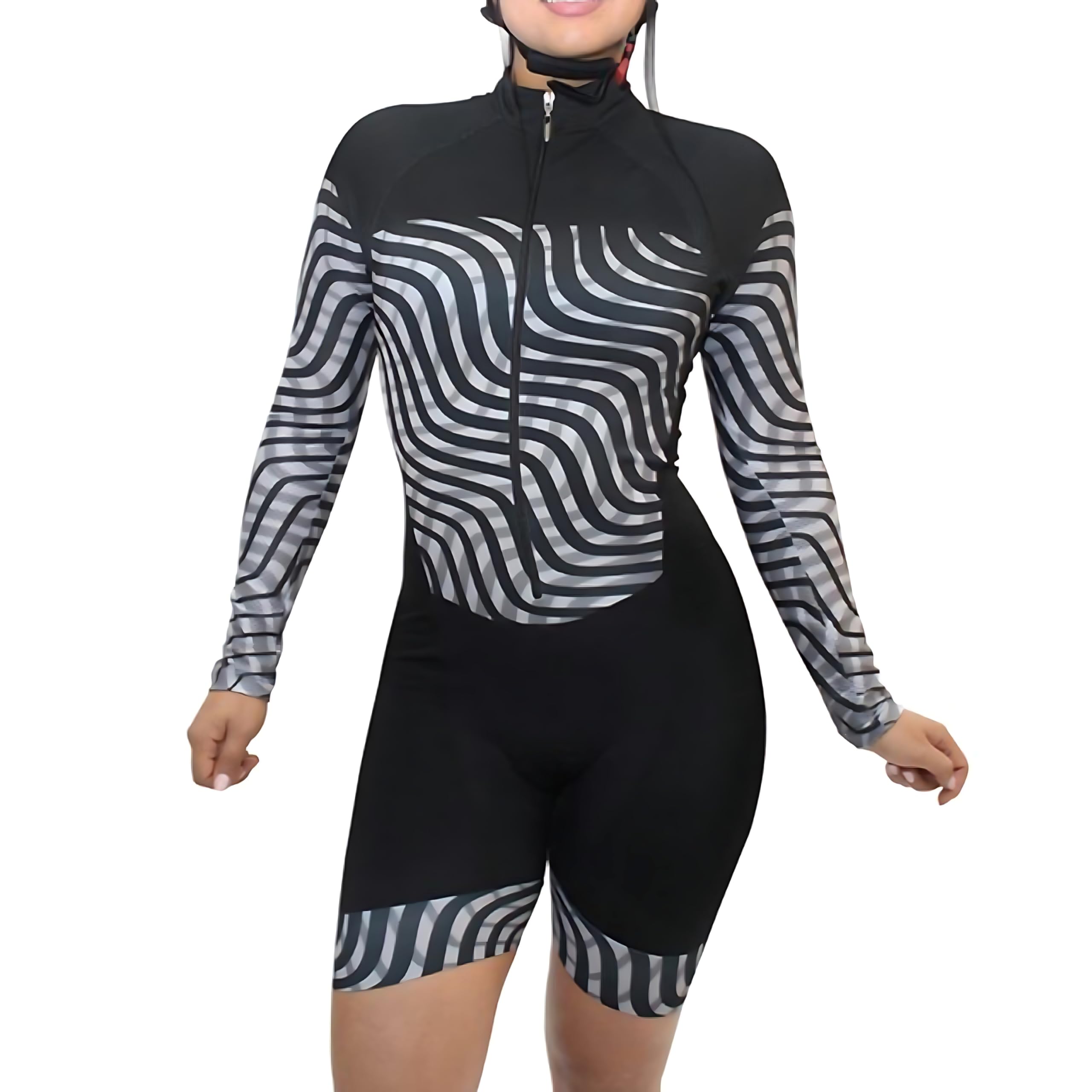 Tuta da triathlon a maniche lunghe da donna, a righe, patchwork verticale, XS-3XL