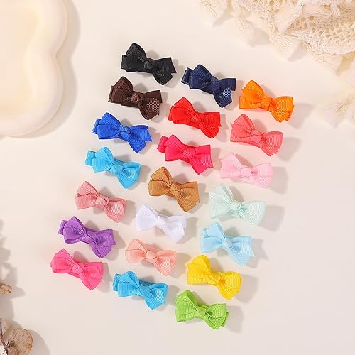 Miniatura 5 de Mini Clips de Lazos de Cinta de Grogrén Totalmente Forrados para el Cabello para Bebés Niñas con Cabello Fino - 40 PIEZAS (20 Pares de Colores)