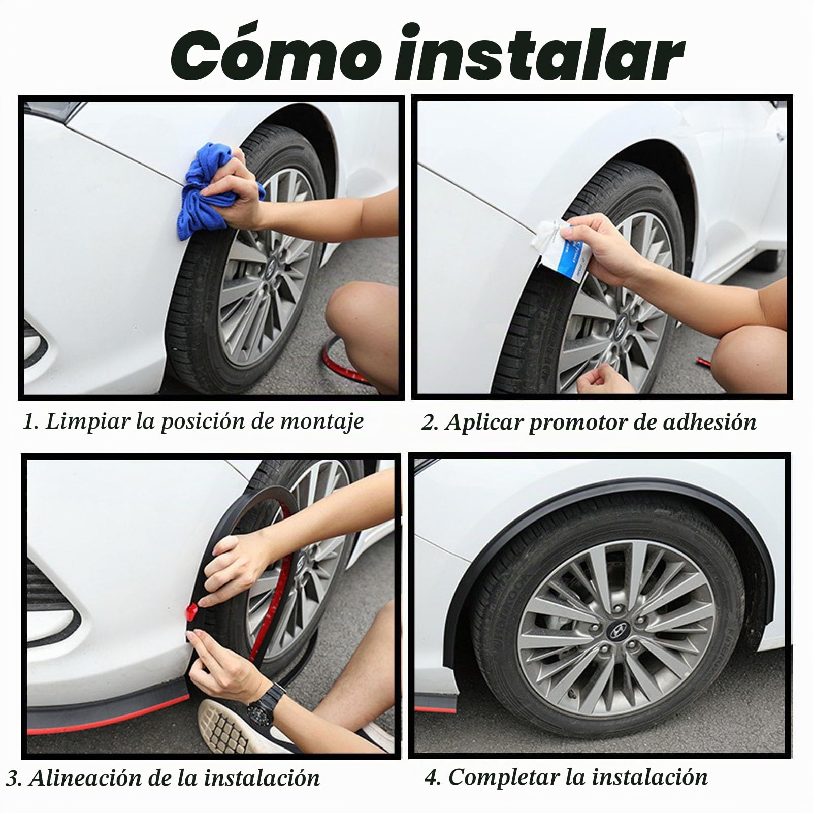 Guardabarros Universales de 1,5m Ruedas de Coche Extensión de Guardabarros Moldura Bengalas Tira de Ajuste de Ceja de Neumático Automático para Protector y Decoración de Automóviles, 4 Piezas