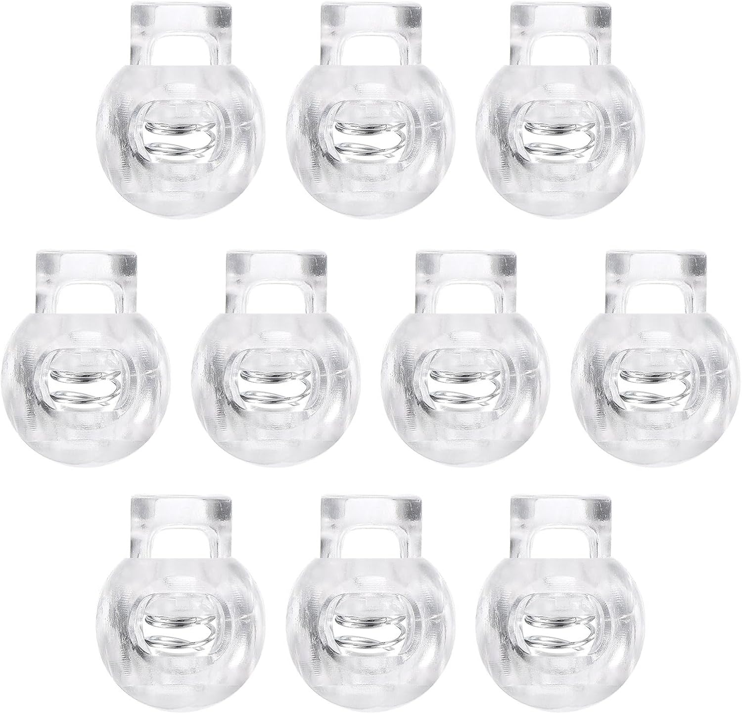 HARFINGTON 10pcs Plastic Cord Lock Single Hole Spring Toggle Stopper Fasteners Elastic Cord Adjuster Slider for Drawstrings Paracord Shoelaces Clothing Luggage Backpack Camping, Clear