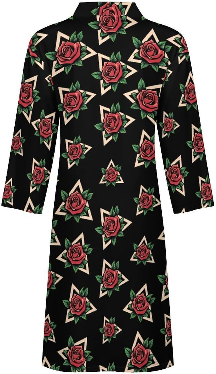 Triangle Flowers Rose Mens Robe Long Bathrobe for Women Bath Robes Lightweight Soft Printed Sleepwear