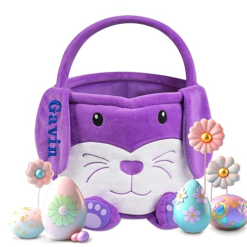 Cesta de Pascua personalizada, cestas de Pascua de PEMIRSAYO para niños, canastas de conejo de Pascua, cesta de Pascua personalizada, regalos de