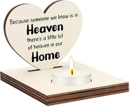 Because Someone We Know is in Heaven Heart Candle Holder, Wooden Memorial Tea Light Stand, Remembrance Gift for Loss of Loved One, Sympathy Bereavement Home Decor Keepsake for Family, CCA729