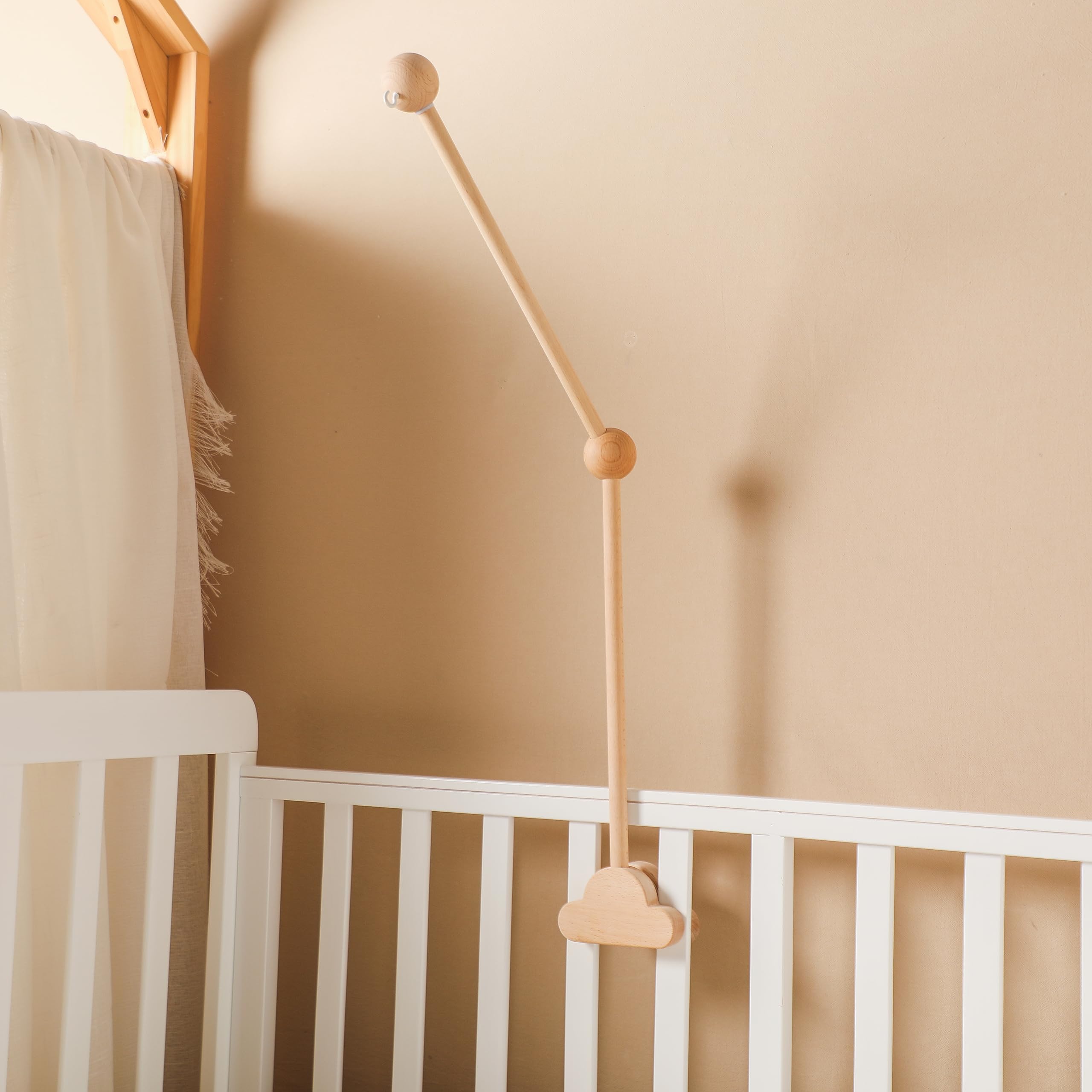 Promise Babe Baby Mobile Holder Wooden Clouds Design for Baby Cot Nursery Changing Table Playpen DIY Baby Mobile Holder Holder Rack Rod for Hanging Music Box Wind Chime Bed Bell - Image 4