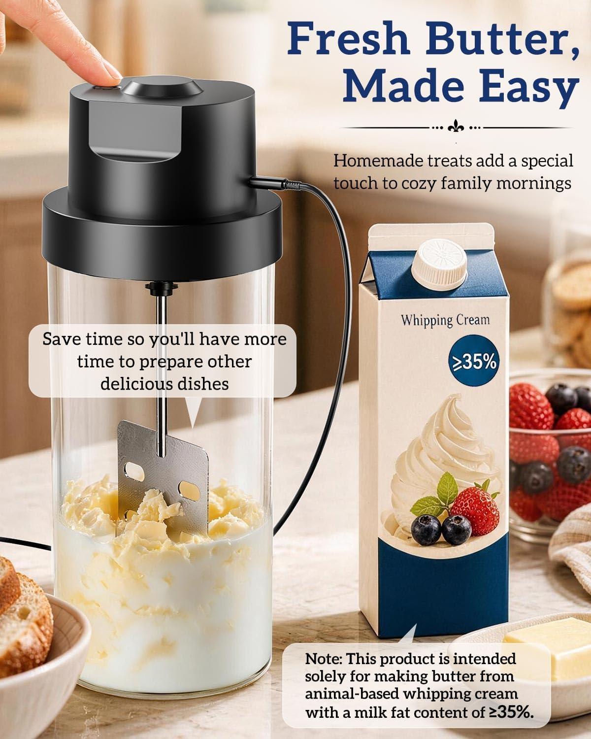 Electric Butter Churner , Brushless Motor with 60oz Capacity