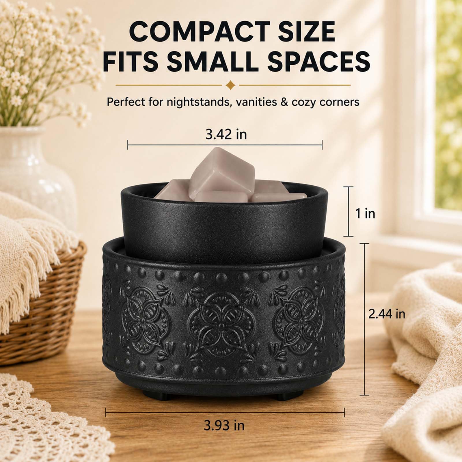 mocosa Ceramiczny podgrzewacz do wosku, podgrzewacz do wosku zapachowego, elektryczny podgrzewacz do świec, domowy podgrzewacz wosku zapachowego, jako prezent dla mamy, babci, kobiet, czarny