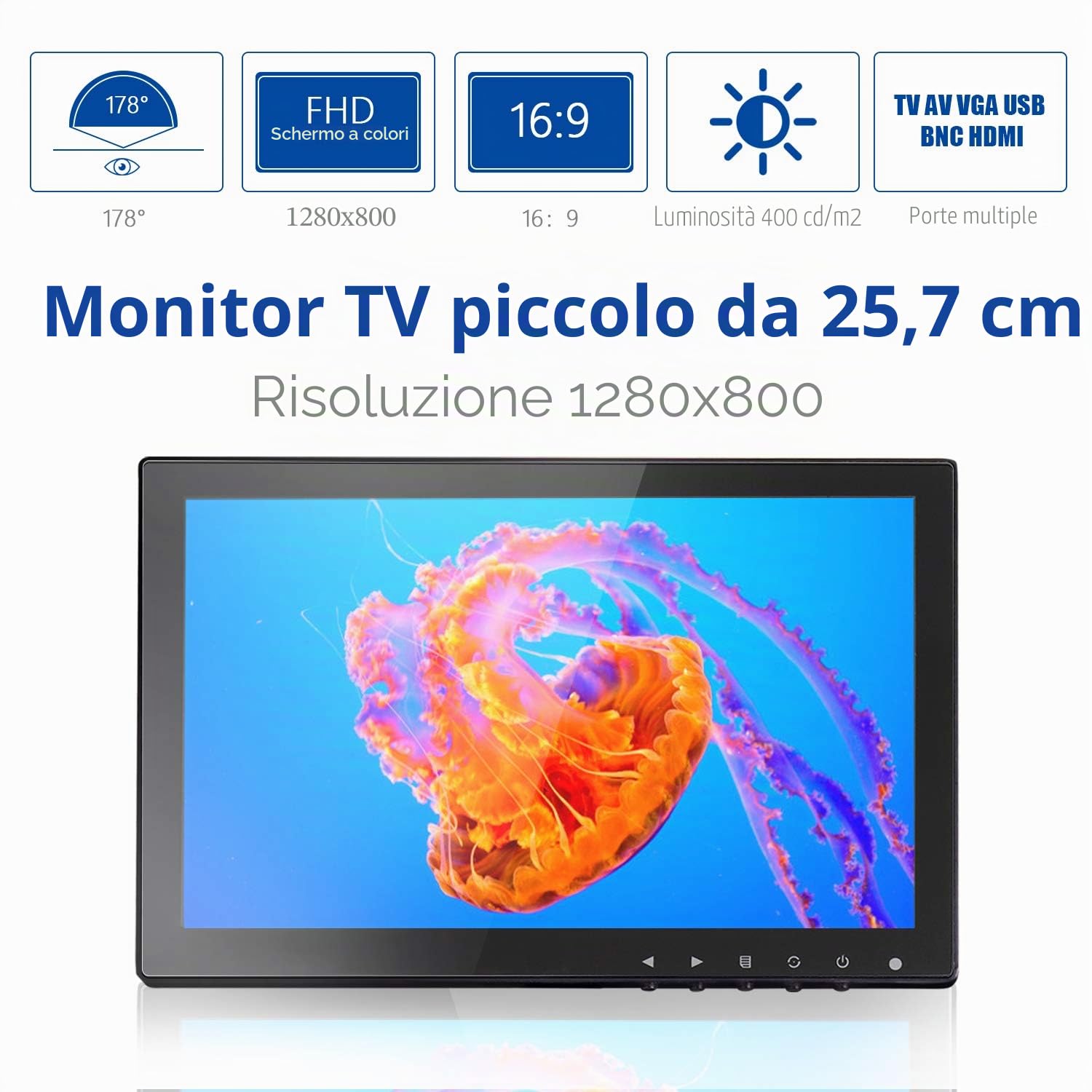 Monitor CCTV IPS LCD HDMI 10,1 Pollici Ampio Angolo di Visuale con AV/VGA/HDMI/BNC/AUX/porte Audio Integrato, Per la Sicurezza della Casa, Telecamera CCTV IP, Schermo del PC