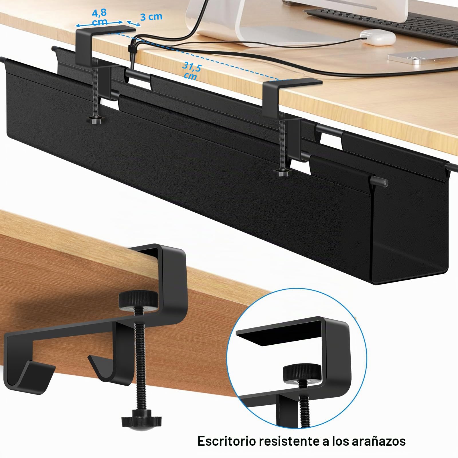 Bandeja Cables Escritorio, Acabado Flexible De La Mesa De GestióN De Cables Sin PerforacióN De 70cm, InstalacióN De Pinzas Sin PerforacióN, Impermeable Estable, Adecuada Para Oficinas Y Hogares