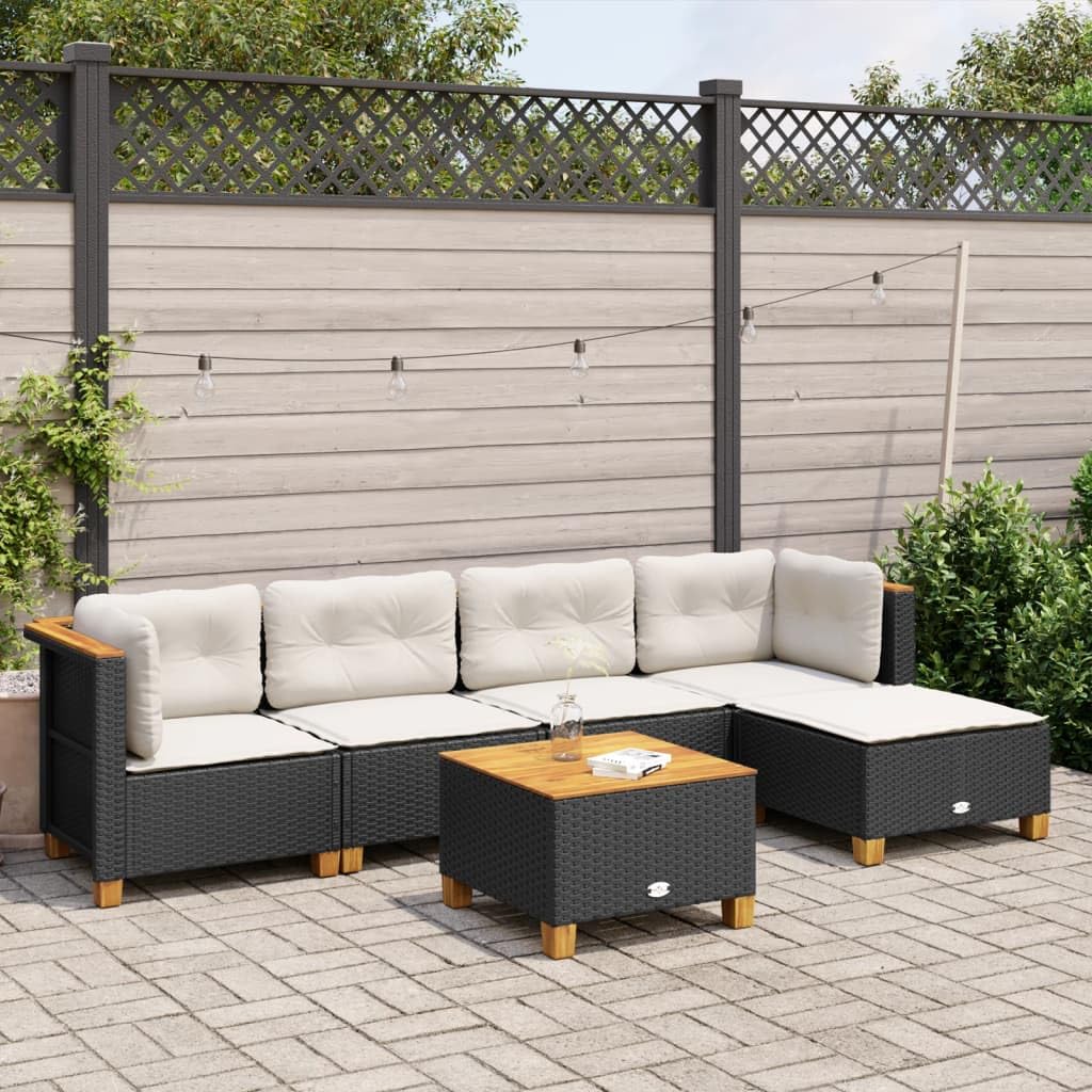 Salon de jardin 6 pièces en rotin synthétique noir Homgoday résistant aux intempéries
