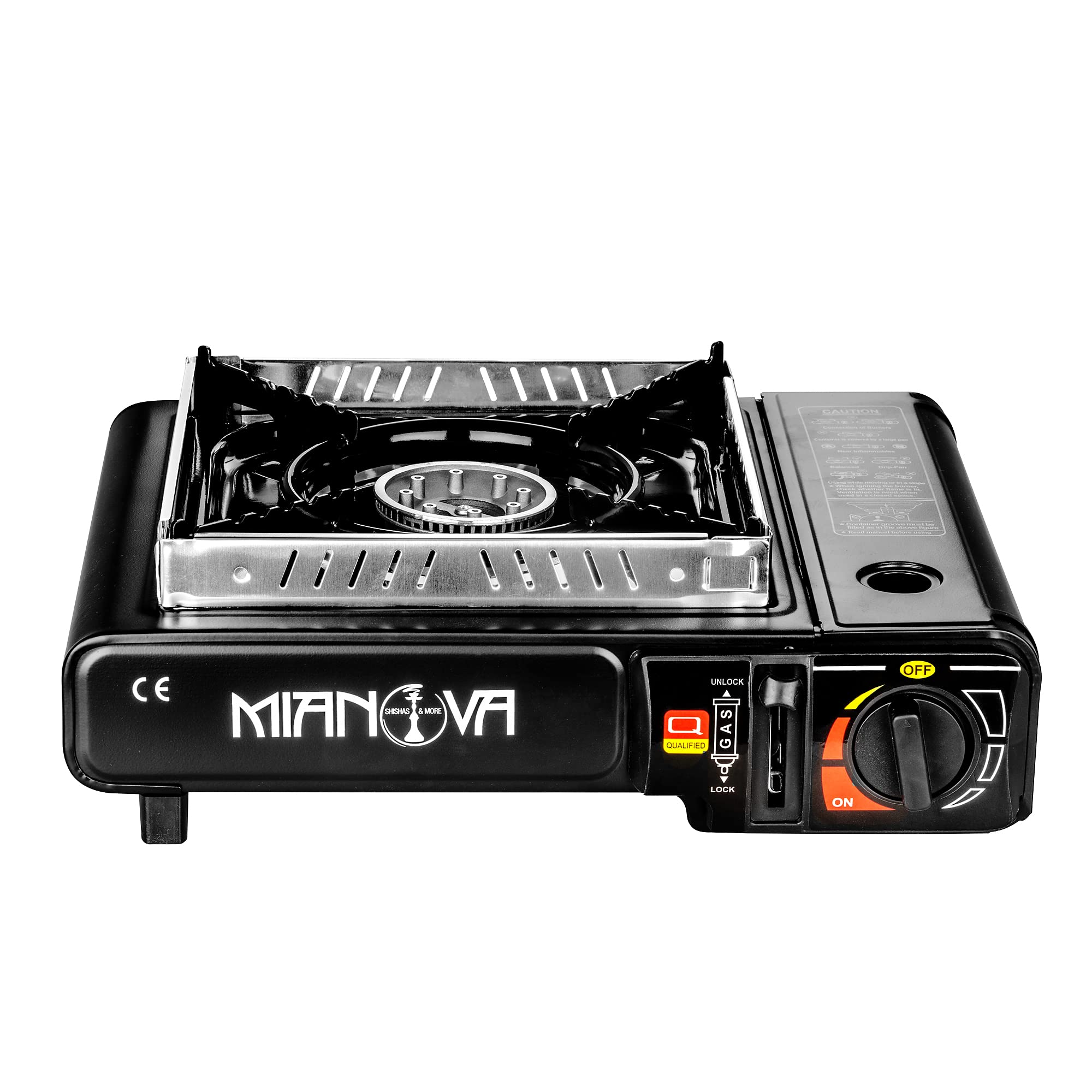 Mianova 2 in 1 LPG Anschluss Campingkocher Gaskocher Set für Gaskartuchen + Grillplatte + Koffer + Windschutz Optional mit Gas