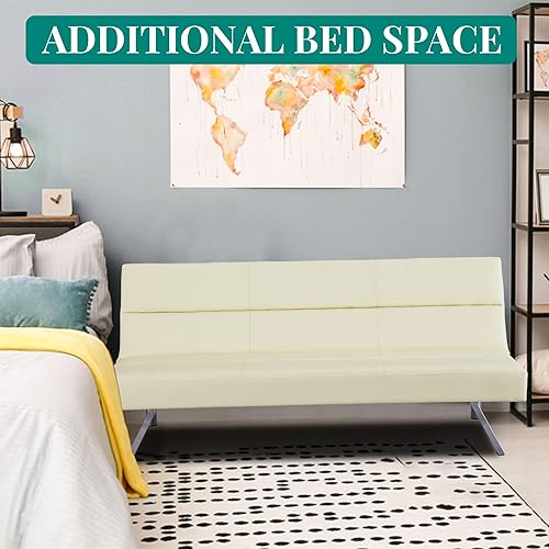 Miniatura 4 de Naomi Home Sofá futón de piel sintética, moderno sofá cama plegable convertible con patas cromadas, mini sofá reclinable, futón de cuero pequeño