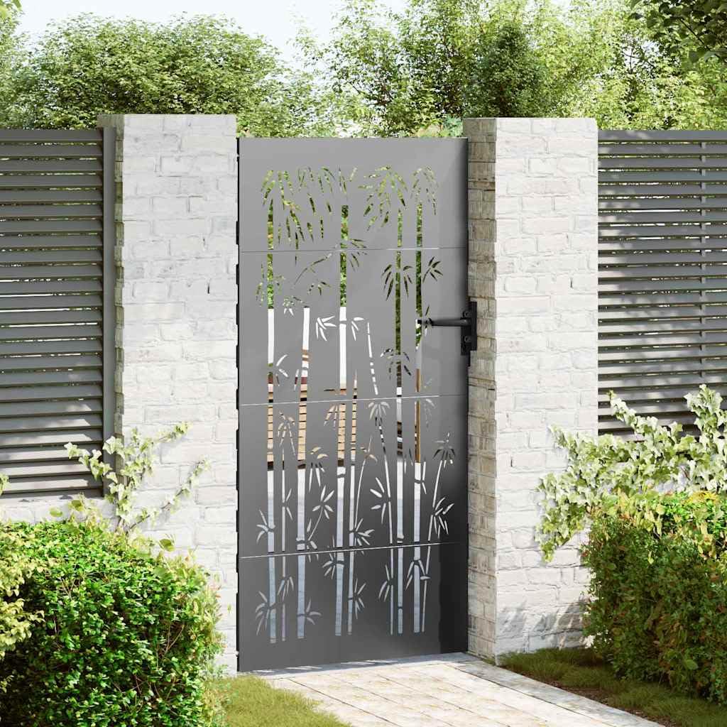 vidaXL Puerta de jardín con Cerradura Negro 85 x 200 cm, Puerta Rectangular de Metal Duradera, Barrera Exterior Elegante, Resistente al óxido, diseño Moderno
