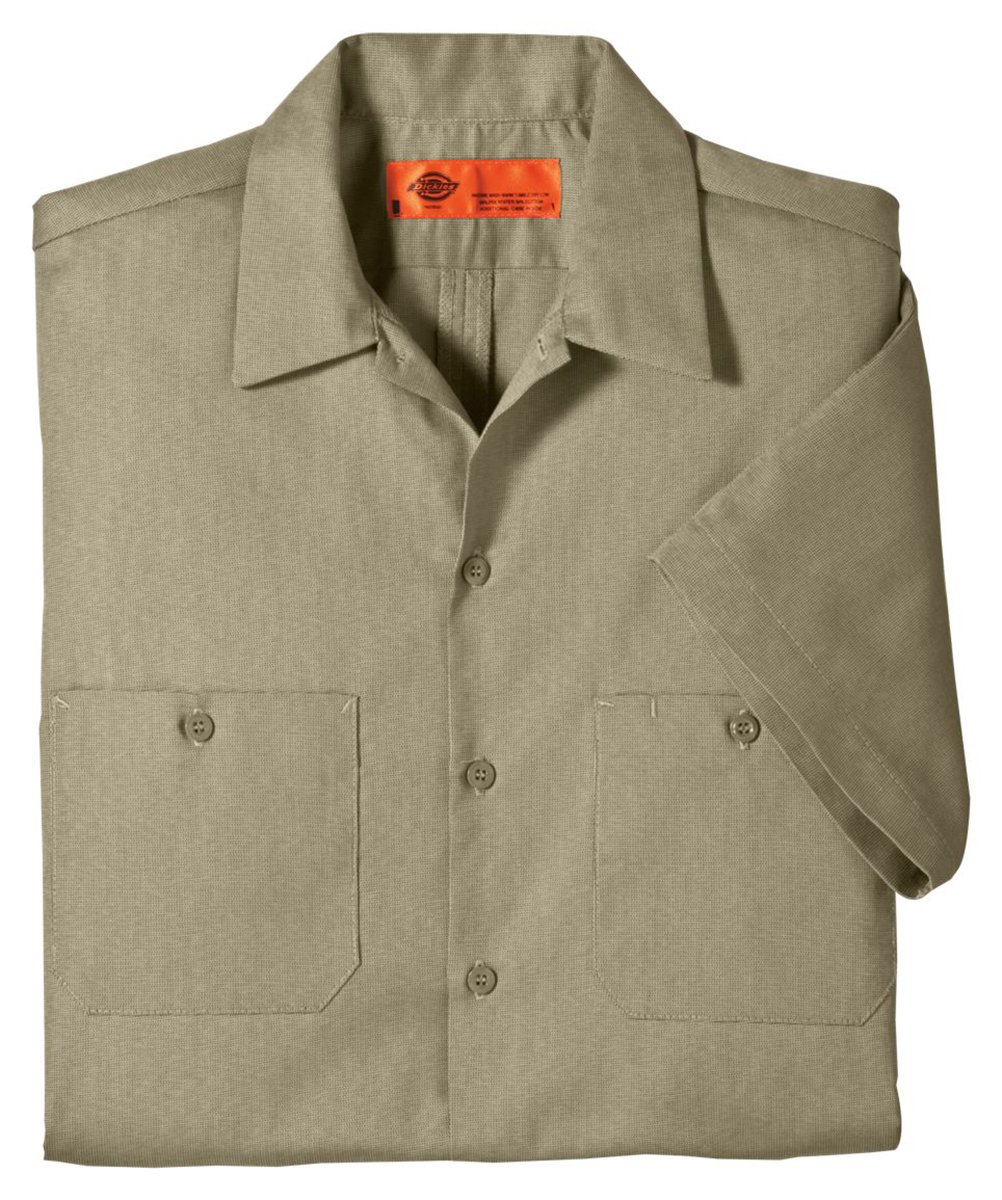 Dickies Occupational Workwear LS536KH Polyester/Cotton Men's Short Sleeve Industrial Patterned Shirt, Khaki