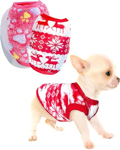 2 Pieces Teacup Dog Clothes Dog Christmas Outfit Puppy Sweater for Small Dogs Chihuahua Sweater Puppy Clothes for Extra Small Dogs Xmas Pet Cat