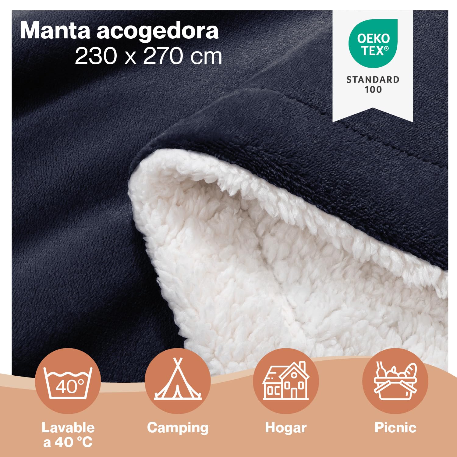 Blumtal Mantas para Sofá Reversible de Sherpa y Franela Suave - Manta Polar 100% Microfibra Extra Suave, Manta de sofá, de Cama o de Sala de Estar, Azul Oceano, 230 x 270 cm