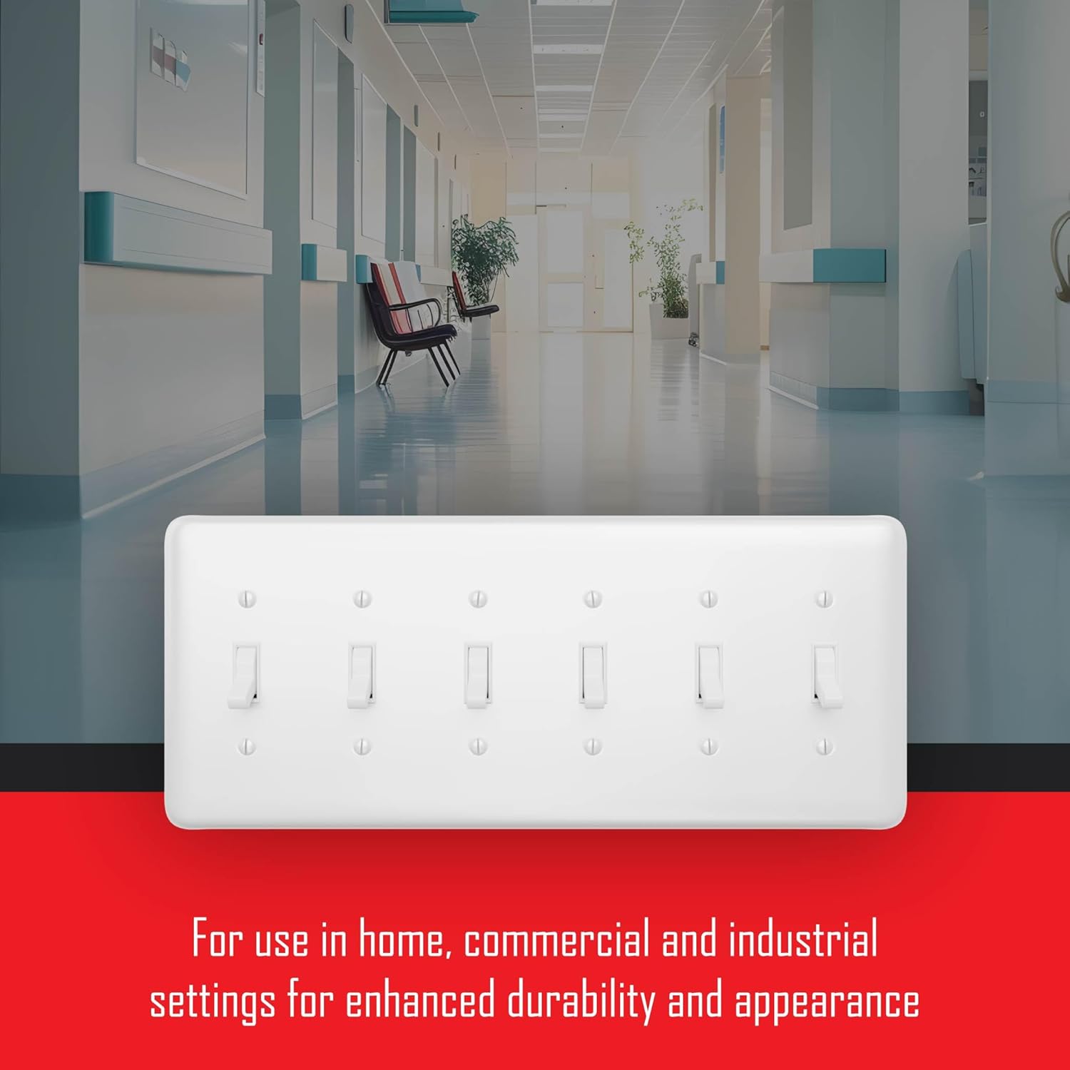 TayMac WRW-6T White Smooth 6-Gang Metal Maxi 6-Toggle Wall Plate WRW-6T, Outlet Cover Wall Plate with Screws, Light Switch Cover Plate for 6 Devices