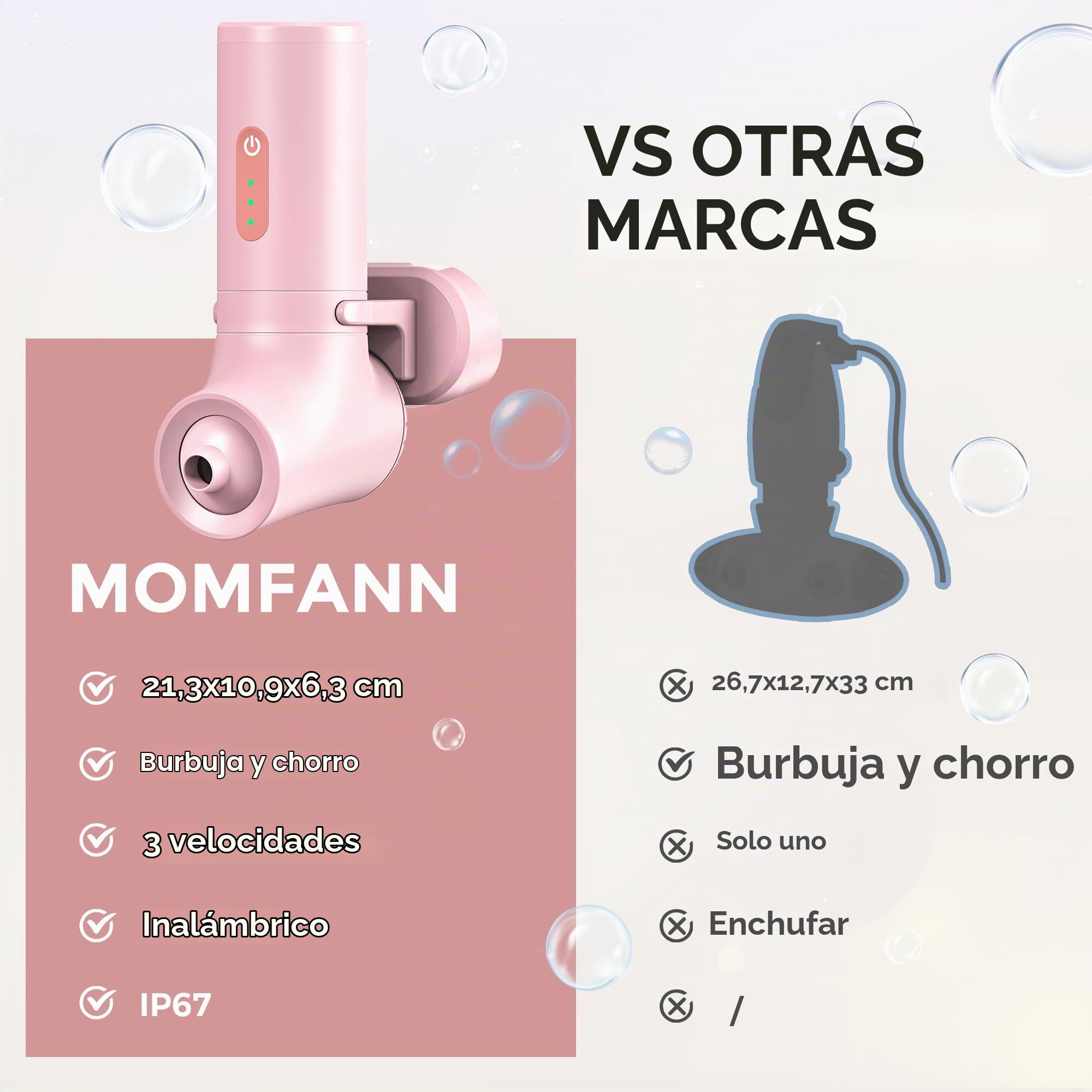MOMFANN Bath Jet Spa, accesorios de bañera portátiles inalámbricos con velocidad ajustable de 3 niveles, máquina de burbujas/modo de chorro de baño, chorros de bañera para spa en casa, relajante