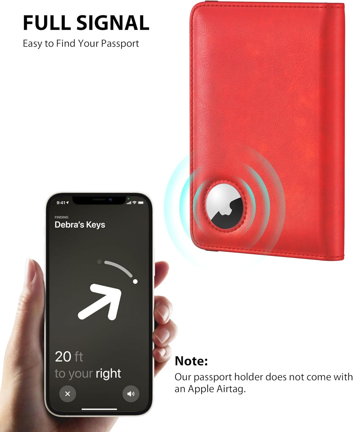 Stouchi AirTag Passport Holder, Simple Passport Holder with Airtag Slot, RFID Passport Wallet Cover for Women, Family Leather Passport Protector Case, Anti-Lost Travel Accessories, Red - Image 3