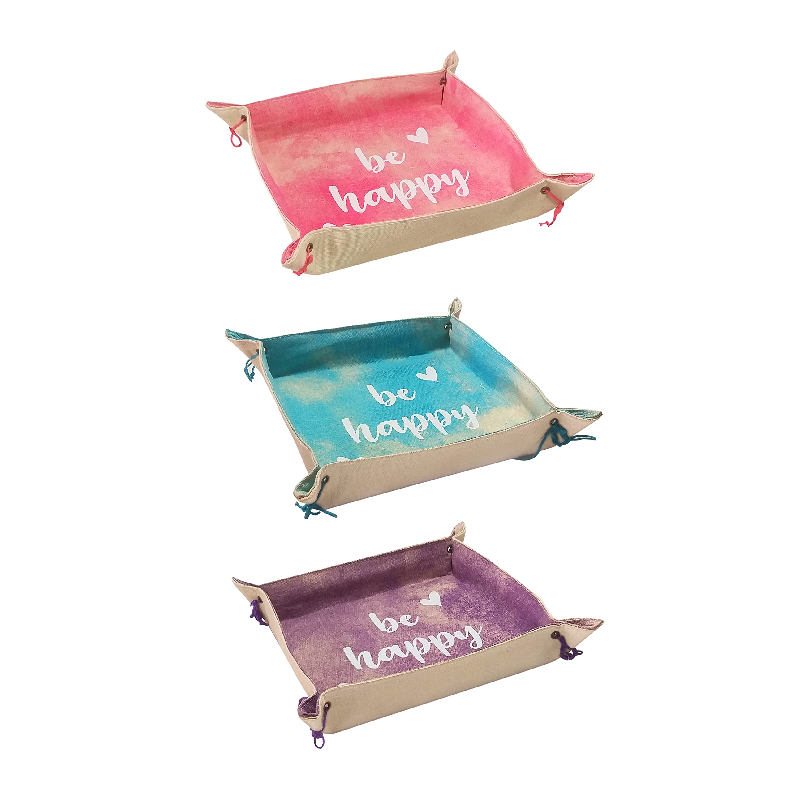 CANVAS & AWL Cotton Canvas Eco Friendly Reversible Valet Tray Desk Organizer Tray Decorative Catchall For Travel, Home Or Office (Medium (Set of 3), Multicolor)