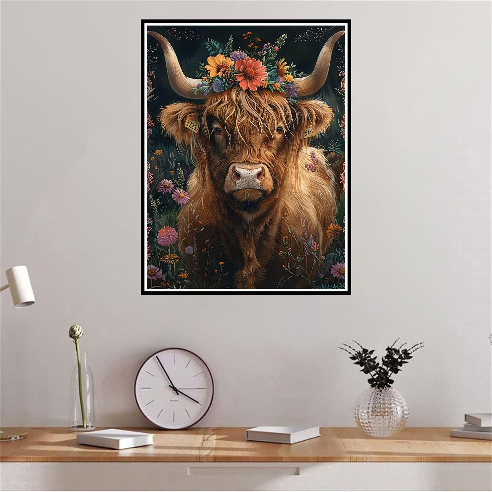 YiKue Pintura De Diaante 5D Angus Cow Adultos Principiante Copleto Taladro Pinturas De