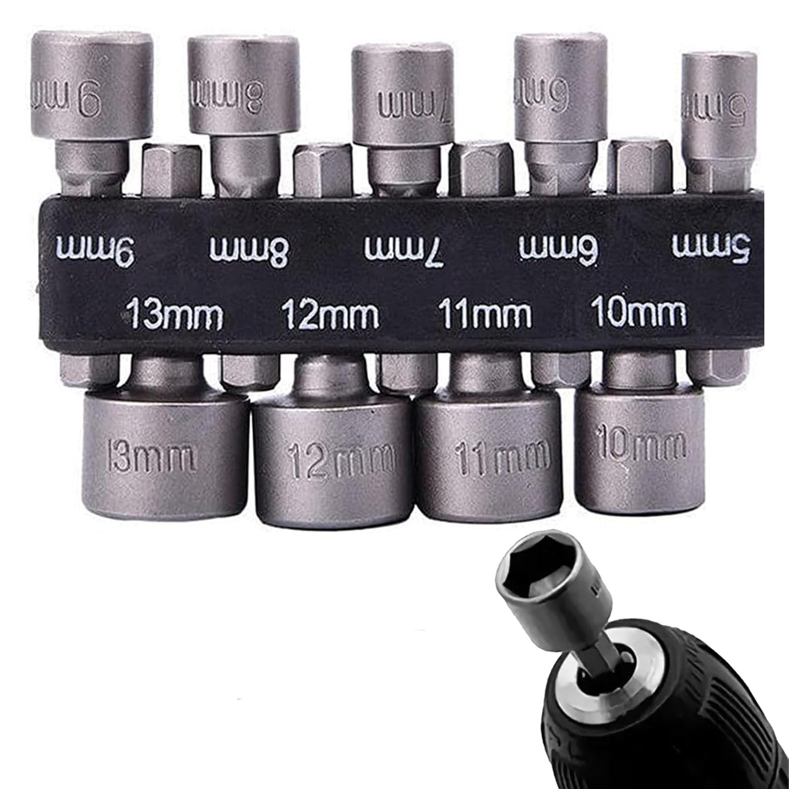 Mzoyouro 9 Pcs Hex Drill Bits Tools, Hex Shank Magnetic Nut Setter Driver, Shank Nut Setter, Quick Change Metric Driver Set, Impact Socket Adapter