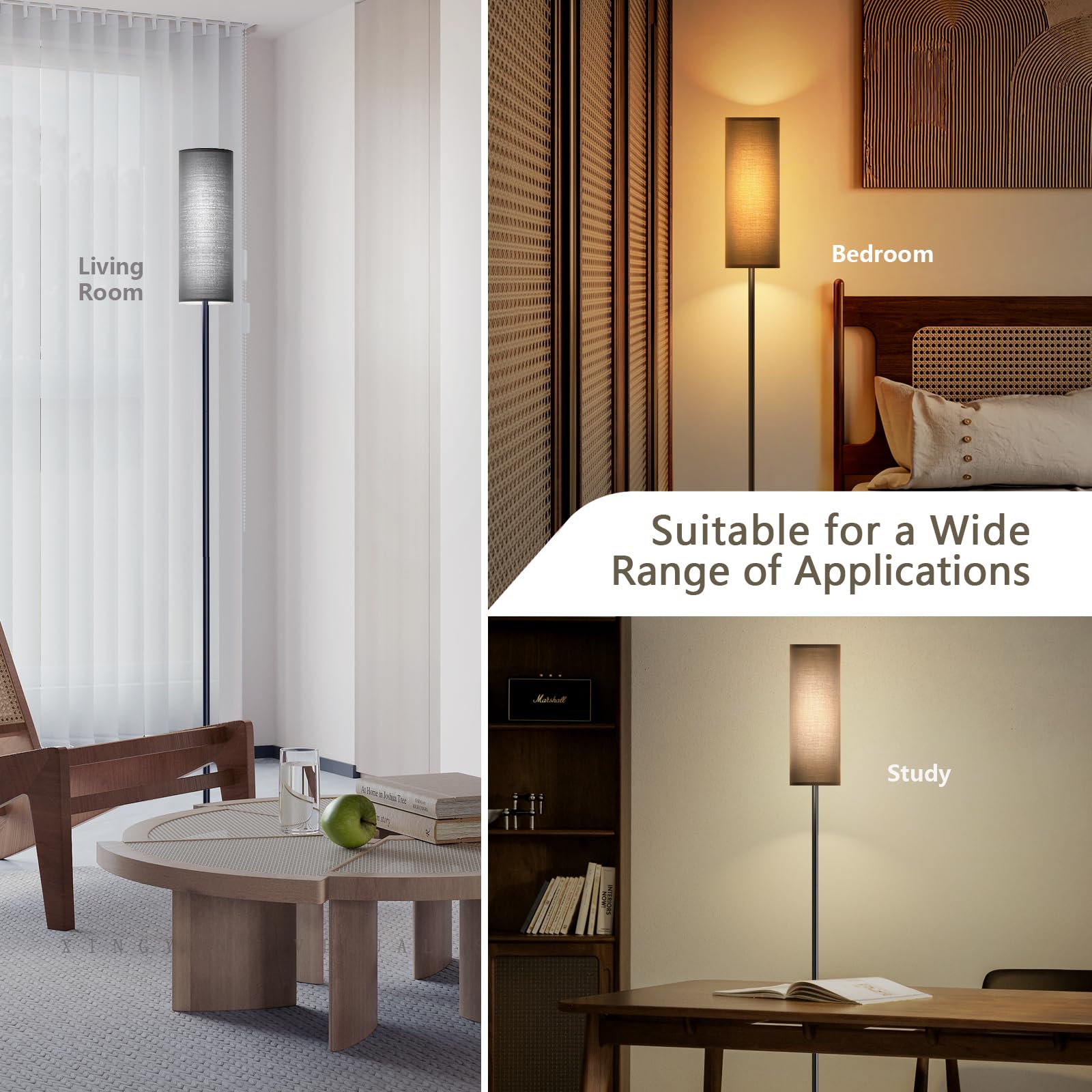 Lithomy Floor Lamp:LED Floor Lamps for Living Room with Lampshade,Floor Lamp for Bedroom,Office,Kids Room,Dimmable Floor Lamp,9W Bulb Included-Black with Black Lampshade,Remote Control not Included