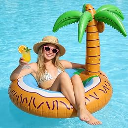 Inflatable Palm Tree Pool Float, Giant 48 Inch Hawaiian Tropical Coconut Lounger for Adults, Inflatable Water Lounge Chair for Pool, Lake, Beach, Summer Party Accessories