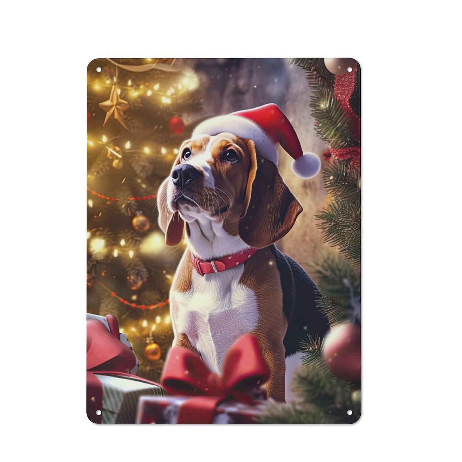 Junmoney Style-15 40X30cm Vintage Tin Sign With Beagle Christmas For Hobby Room Or Studio, For Winter Interiors And Metal Sign Collectors