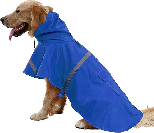 NACOCO - Impermeable ajustable para perros, poncho a prueba de agua, ropa ligera para lluvia con capucha y tira reflejante, xxL, Azul