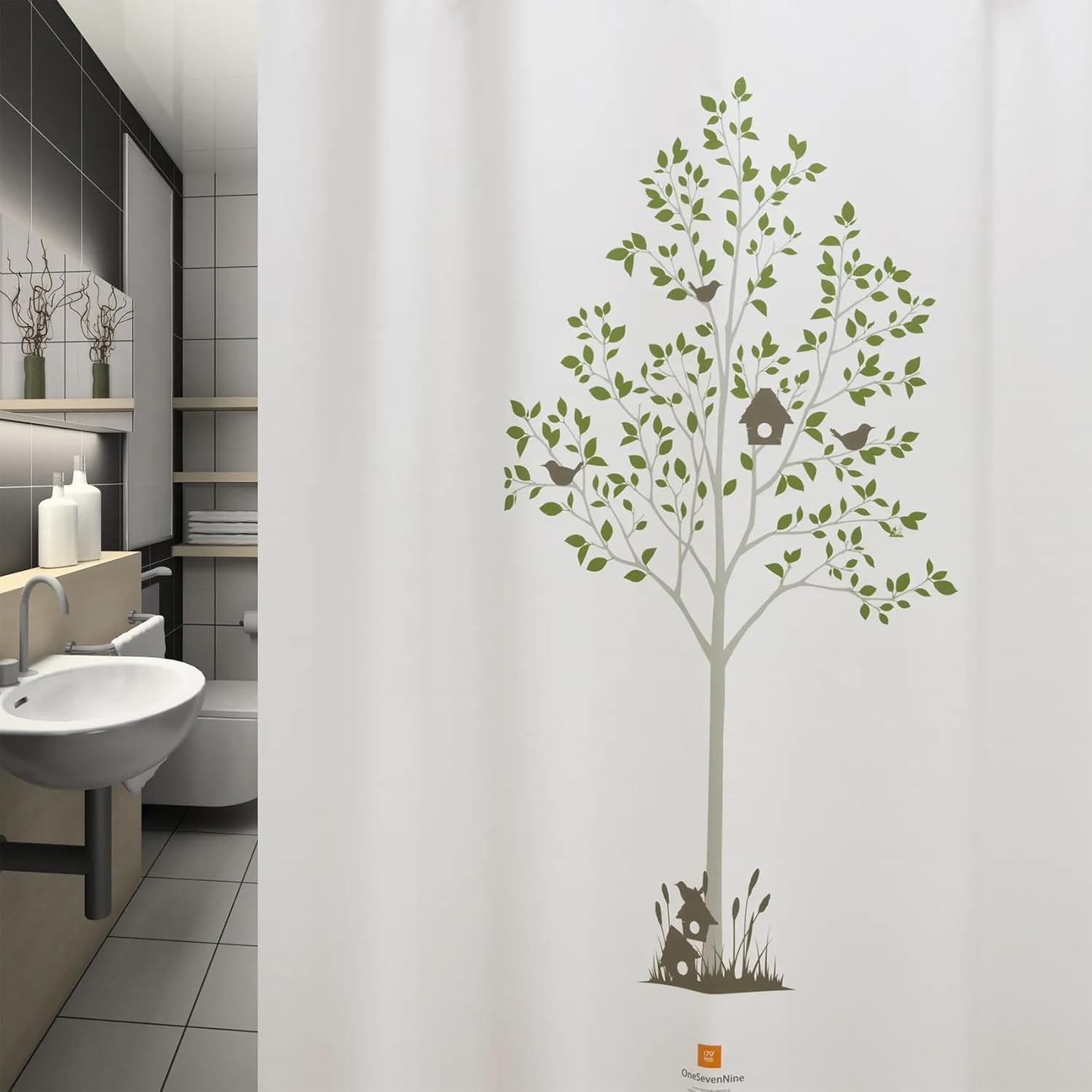 Quick-Dry Lightweight Shower Curtain – Made in Korea, Designed for Daily Showers | The Tree | 71” W x 74” L